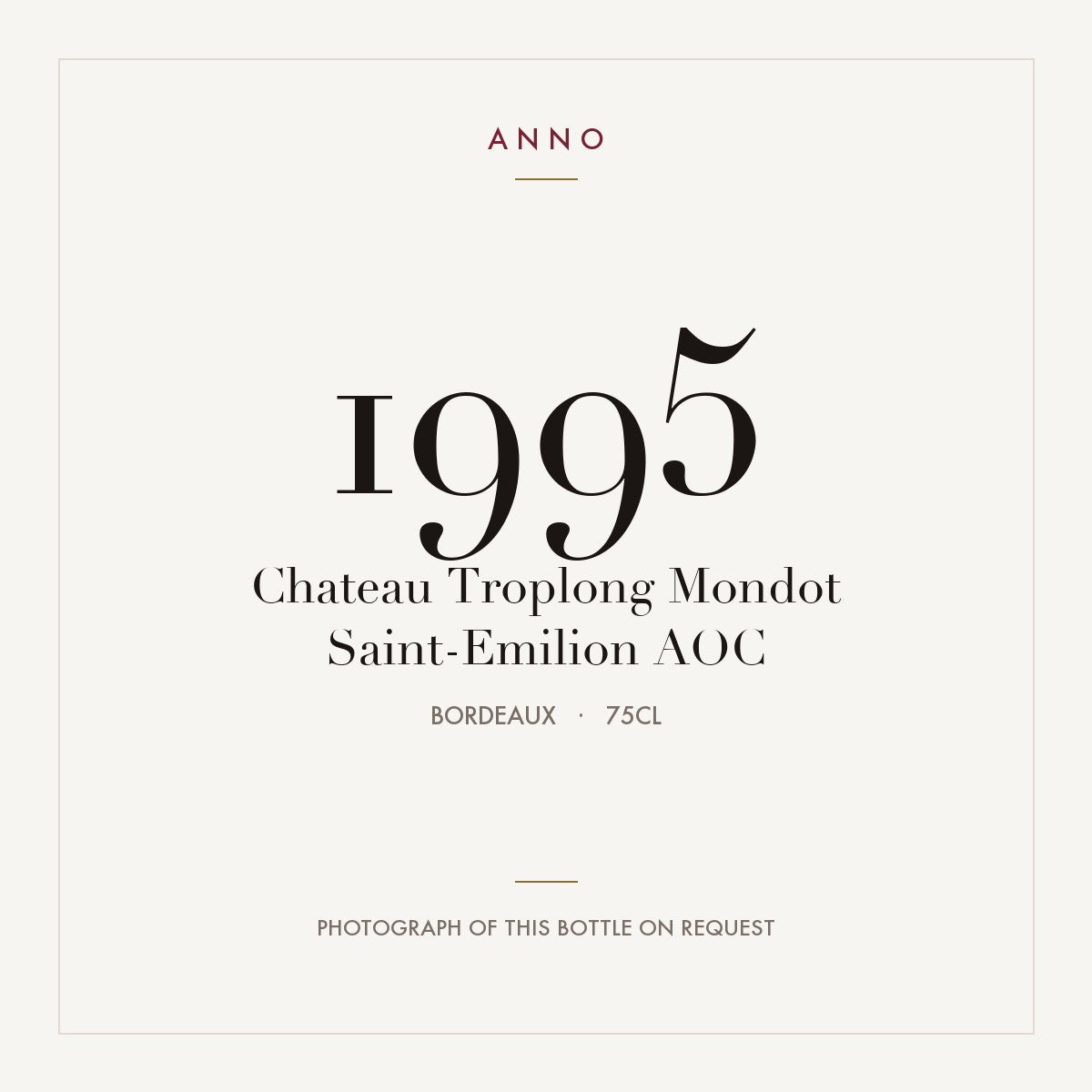 Chateau Troplong Mondot Saint-Emilion 1995 AOC 0,75l from Bordeaux — ANNO vintage card; photograph of the actual bottle available on request