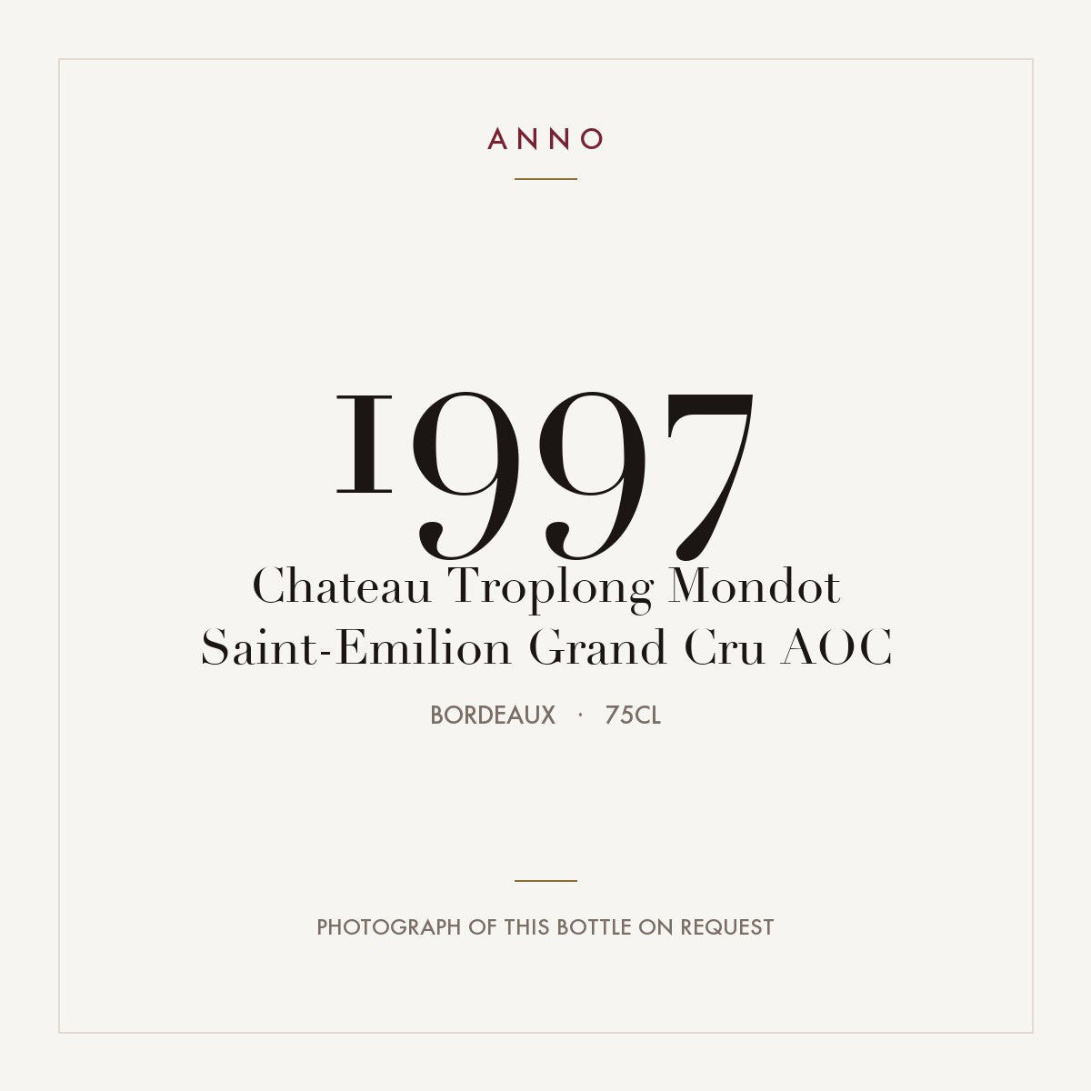 Chateau Troplong Mondot Saint-Emilion Grand Cru 1997 AOC 0,75l from Bordeaux — ANNO vintage card; photograph of the actual bottle available on request