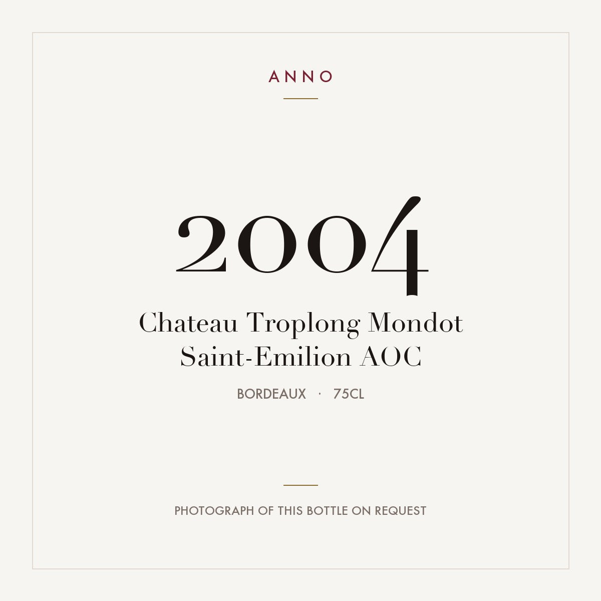 Chateau Troplong Mondot Saint-Emilion 2004 AOC 0,75l from Bordeaux — ANNO vintage card; photograph of the actual bottle available on request