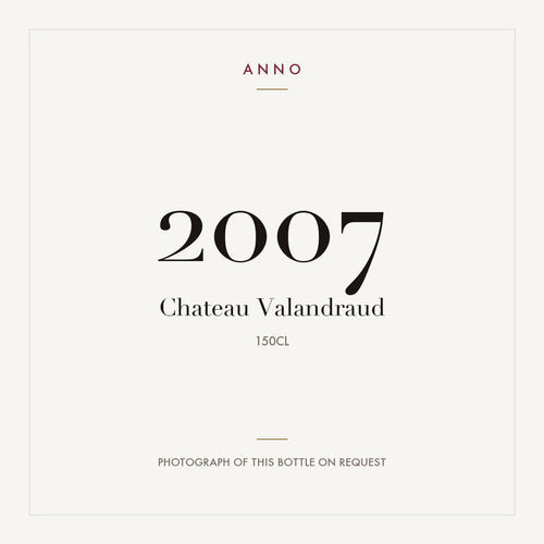 Chateau Valandraud Saint-Emilion 2007 AOC 1,5l — cartão de colheita ANNO; fotografia da garrafa real disponível a pedido