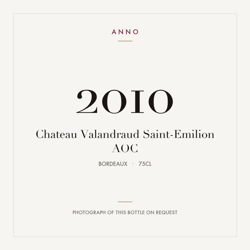Chateau Valandraud Saint-Emilion 2010 AOC 0,75l from Bordeaux — ANNO vintage card; photograph of the actual bottle available on request