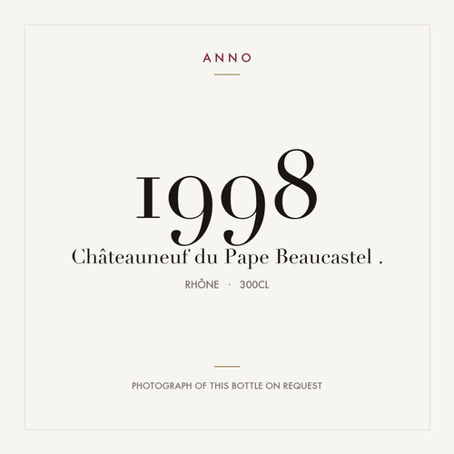 Chateau de Beaucastel Chateauneuf-du-Pape 1998 AOC 3l — ANNO-årgangskort; foto af den faktiske flaske på forespørgsel