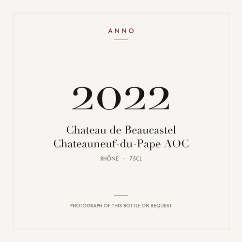 Chateau de Beaucastel Chateauneuf-du-Pape 2022 AOC 0,75l from Rhône — ANNO vintage card; photograph of the actual bottle available on request
