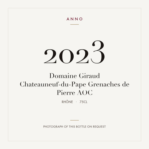 Domaine Giraud Chateauneuf-du-Pape Grenaches de Pierre 2023 AOC 0,75l from Rhône — ANNO vintage card; photograph of the actual bottle available on request