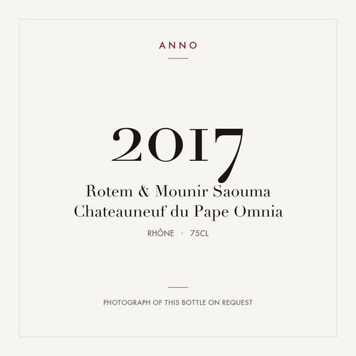Rotem & Mounir Saouma Chateauneuf du Pape Omnia 2017 0,75l from Rhône — ANNO vintage card; photograph of the actual bottle available on request