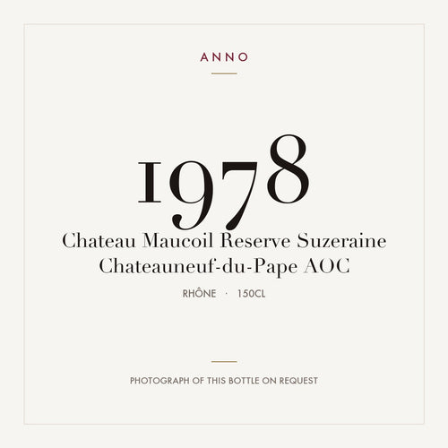 Chateau Maucoil Reserve Suzeraine Chateauneuf-du-Pape 1978 AOC 1,5l, Rhône — ANNO-jaargangkaart; foto van de echte fles op aanvraag