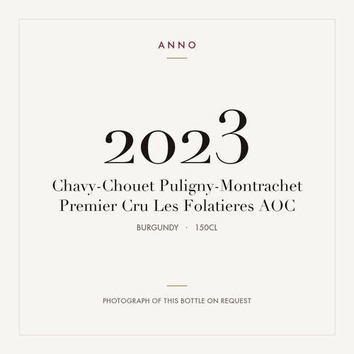 Chavy-Chouet Puligny-Montrachet Premier Cru Les Folatieres 2023 AOC 1,5l, Bourgogne — ANNO-årgangskort; foto af den faktiske flaske på forespørgsel