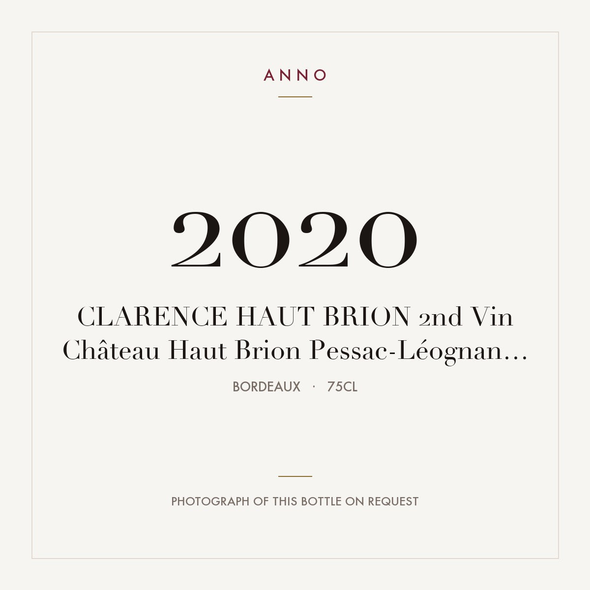 Chateau Haut-Brion Le Clarence de Haut-Brion Pessac-Leognan 2020 AOC 0,75l — ANNO vintage card; photograph of the actual bottle available on request
