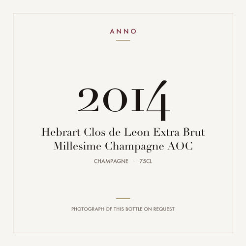 Hebrart Clos de Leon Extra Brut Millesime Champagne 2014 AOC 0,75l from Champagne — ANNO vintage card; photograph of the actual bottle available on request