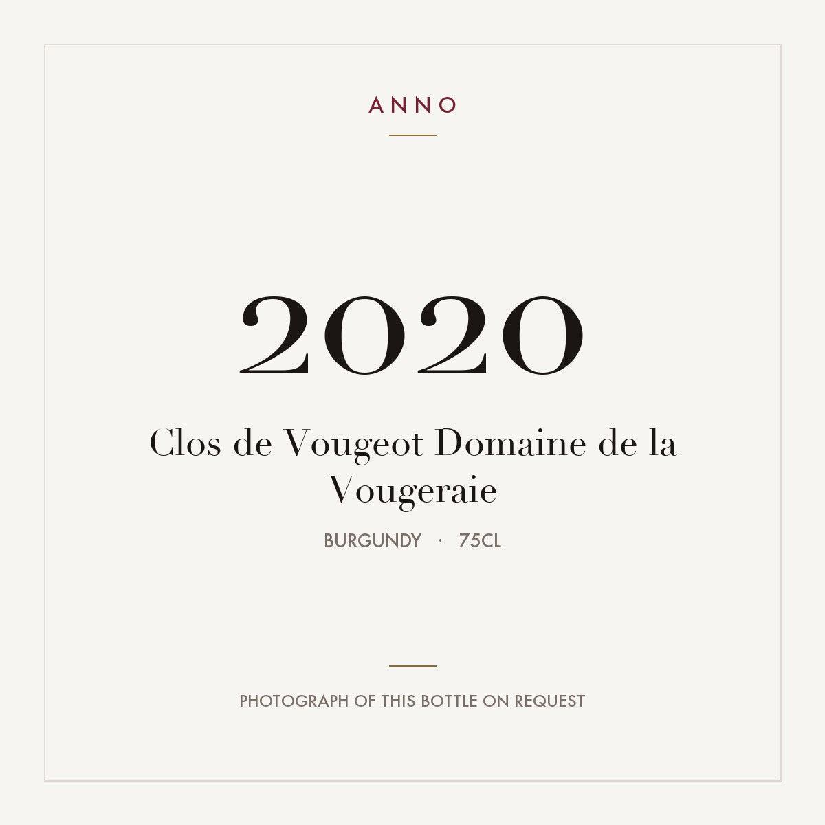 Domaine de la Vougeraie Clos de Vougeot Grand Cru 2020 AOC 0,75l — ANNO vintage card; photograph of the actual bottle available on request