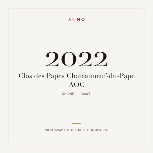 Clos des Papes Chateauneuf-du-Pape 2022 AOC 3l, Rhône — carte millésime ANNO ; photo de la bouteille réelle disponible sur demande