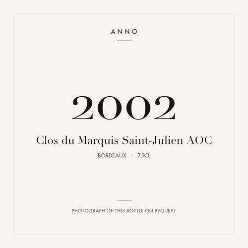 Clos du Marquis Saint-Julien 2002 AOC 0,75l from Bordeaux — ANNO vintage card; photograph of the actual bottle available on request