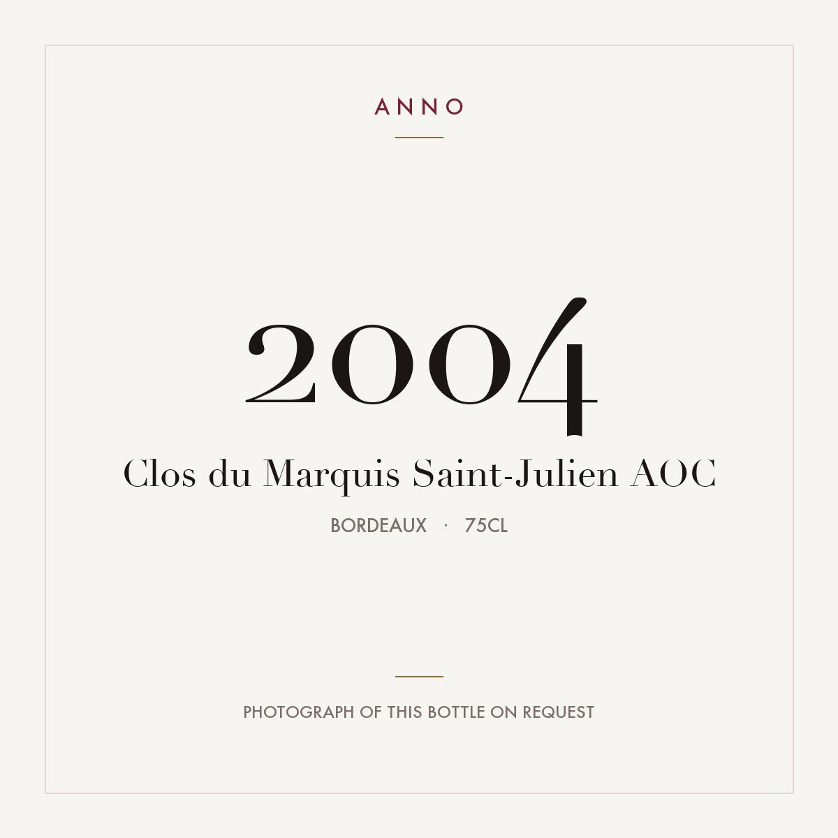 Clos du Marquis Saint-Julien 2004 AOC 0,75l from Bordeaux — ANNO vintage card; photograph of the actual bottle available on request