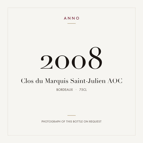 Clos du Marquis Saint-Julien 2008 AOC 0,75l from Bordeaux — ANNO vintage card; photograph of the actual bottle available on request