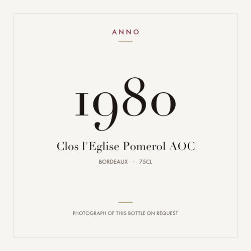 Clos l'Eglise Pomerol 1980 AOC 0,75l, Bordeaux — card dell'annata ANNO; foto della bottiglia reale disponibile su richiesta