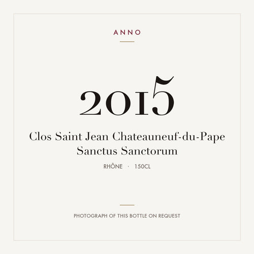 Clos Saint Jean Chateauneuf-du-Pape Sanctus Sanctorum 2015 1,5l — tarjeta de añada ANNO; foto de la botella real disponible bajo petición