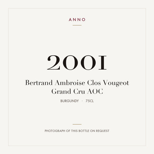 Bertrand Ambroise Clos Vougeot Grand Cru 2001 AOC 0,75l from Burgundy — ANNO vintage card; photograph of the actual bottle available on request