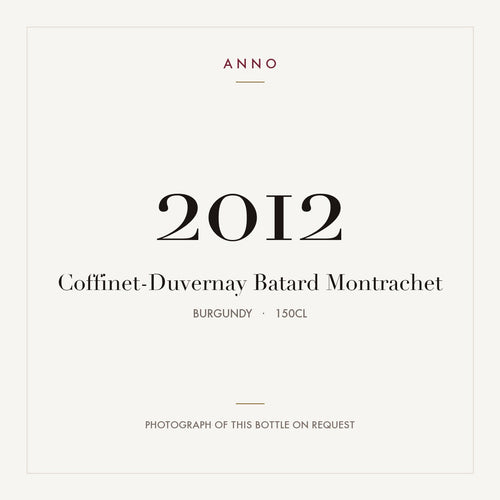 Coffinet-Duvernay Batard Montrachet 2012 1,5l — cartão de colheita ANNO; fotografia da garrafa real disponível a pedido