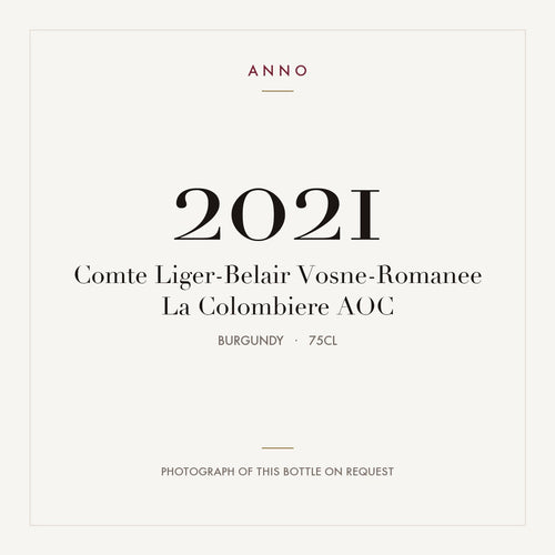 Comte Liger-Belair Vosne-Romanee La Colombiere 2021 AOC 0,75l, Burgund — ANNO-Jahrgangskarte; Foto der tatsächlichen Flasche auf Anfrage