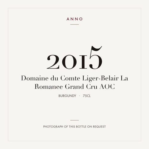 Domaine du Comte Liger-Belair La Romanee Grand Cru 2015 AOC 0,75l, Borgoña — tarjeta de añada ANNO; foto de la botella real disponible bajo petición