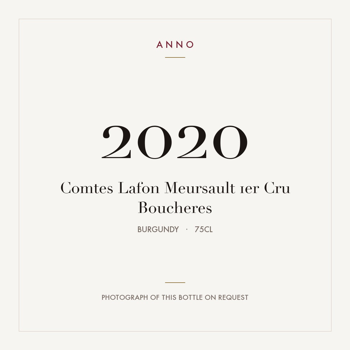 Comtes Lafon Meursault 1er Cru Boucheres 2020 0,75l from Burgundy — ANNO vintage card; photograph of the actual bottle available on request
