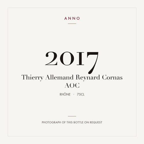 Thierry Allemand Reynard Cornas 2017 AOC 0,75l from Rhône — ANNO vintage card; photograph of the actual bottle available on request
