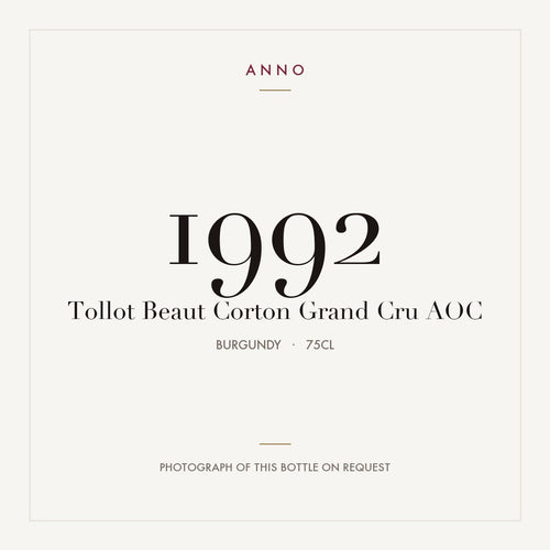 Tollot Beaut Corton Grand Cru 1992 AOC 0,75l from Burgundy — ANNO vintage card; photograph of the actual bottle available on request