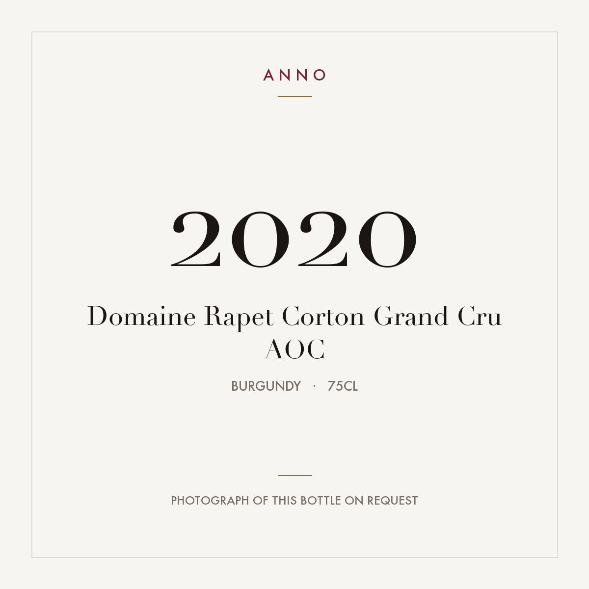 Domaine Rapet Corton Grand Cru 2020 AOC 0,75l from Burgundy — ANNO vintage card; photograph of the actual bottle available on request