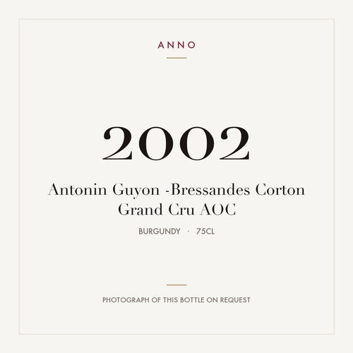 Antonin Guyon -Bressandes Corton Grand Cru 2002 AOC 0,75l from Burgundy — ANNO vintage card; photograph of the actual bottle available on request