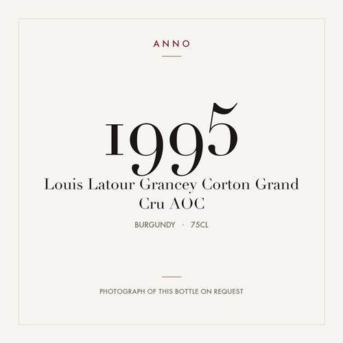 Louis Latour Grancey Corton Grand Cru 1995 AOC 0,75l from Burgundy — ANNO vintage card; photograph of the actual bottle available on request