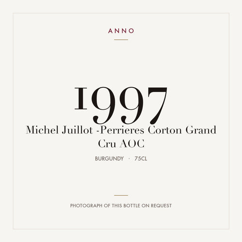 Michel Juillot -Perrieres Corton Grand Cru 1997 AOC 0,75l from Burgundy — ANNO vintage card; photograph of the actual bottle available on request