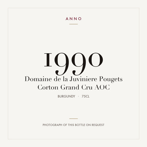 Domaine de la Juviniere Pougets Corton Grand Cru 1990 AOC 0,75l from Burgundy — ANNO vintage card; photograph of the actual bottle available on request