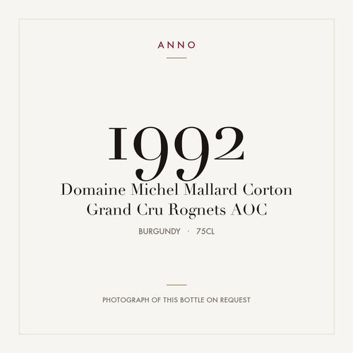 Domaine Michel Mallard Corton Grand Cru Rognets 1992 AOC 0,75l from Burgundy — ANNO vintage card; photograph of the actual bottle available on request