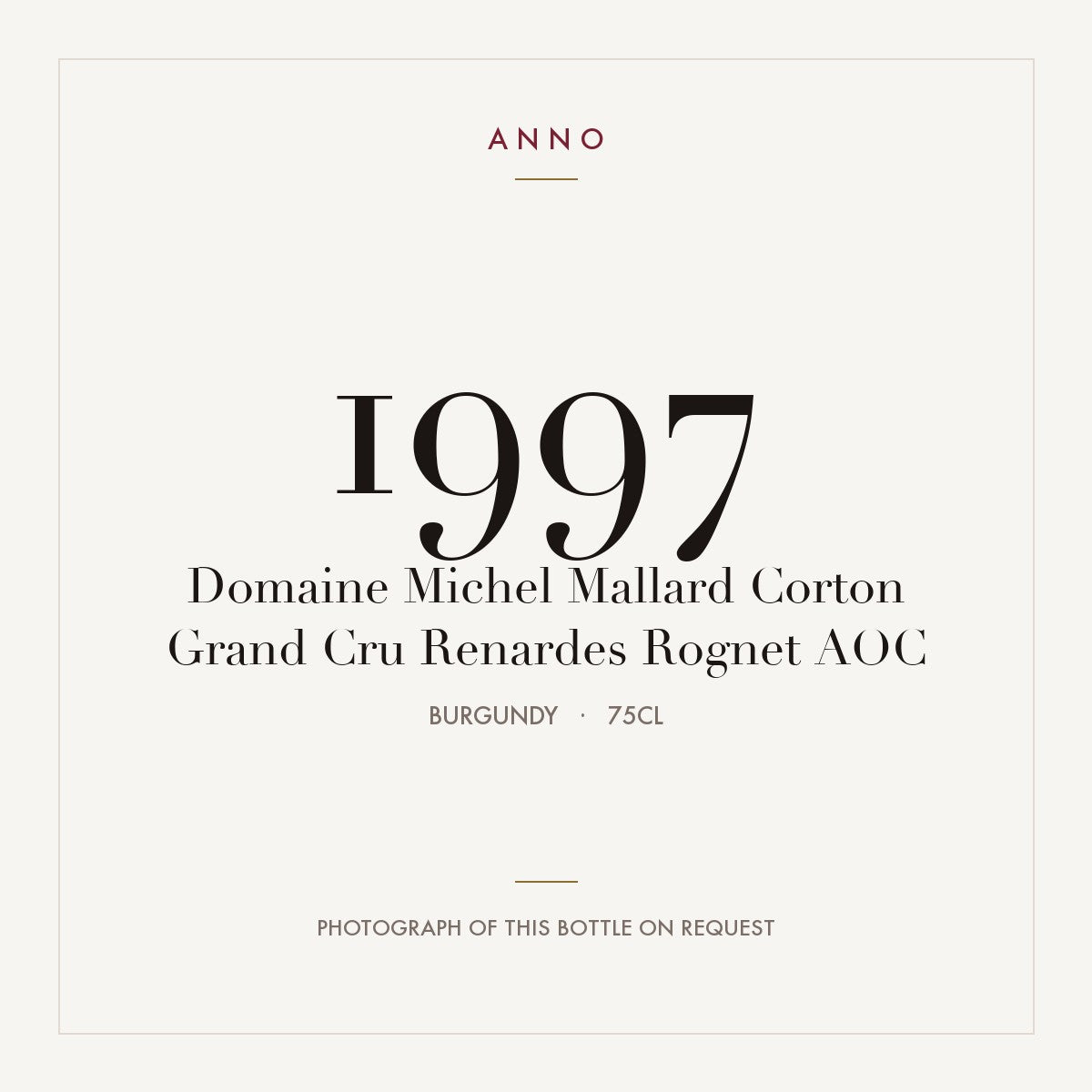 Domaine Michel Mallard Corton Grand Cru Renardes Rognet 1997 AOC 0,75l from Burgundy — ANNO vintage card; photograph of the actual bottle available on request