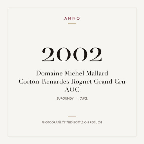 Domaine Michel Mallard Corton-Renardes Rognet Grand Cru 2002 AOC 0,75l from Burgundy — ANNO vintage card; photograph of the actual bottle available on request