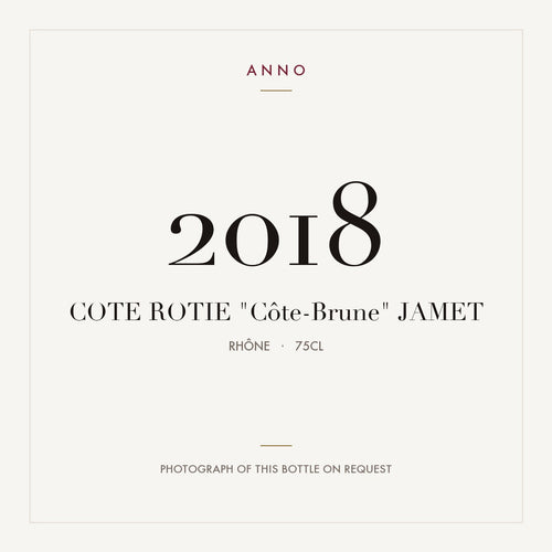 Jamet Cote-Rotie Cote-Brune 2018 AOC 0,75l — ANNO-Jahrgangskarte; Foto der tatsächlichen Flasche auf Anfrage