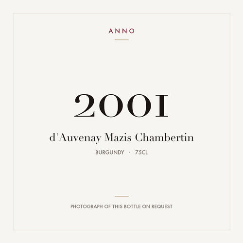 d'Auvenay Mazis Chambertin 2001 0,75l — card dell'annata ANNO; foto della bottiglia reale disponibile su richiesta