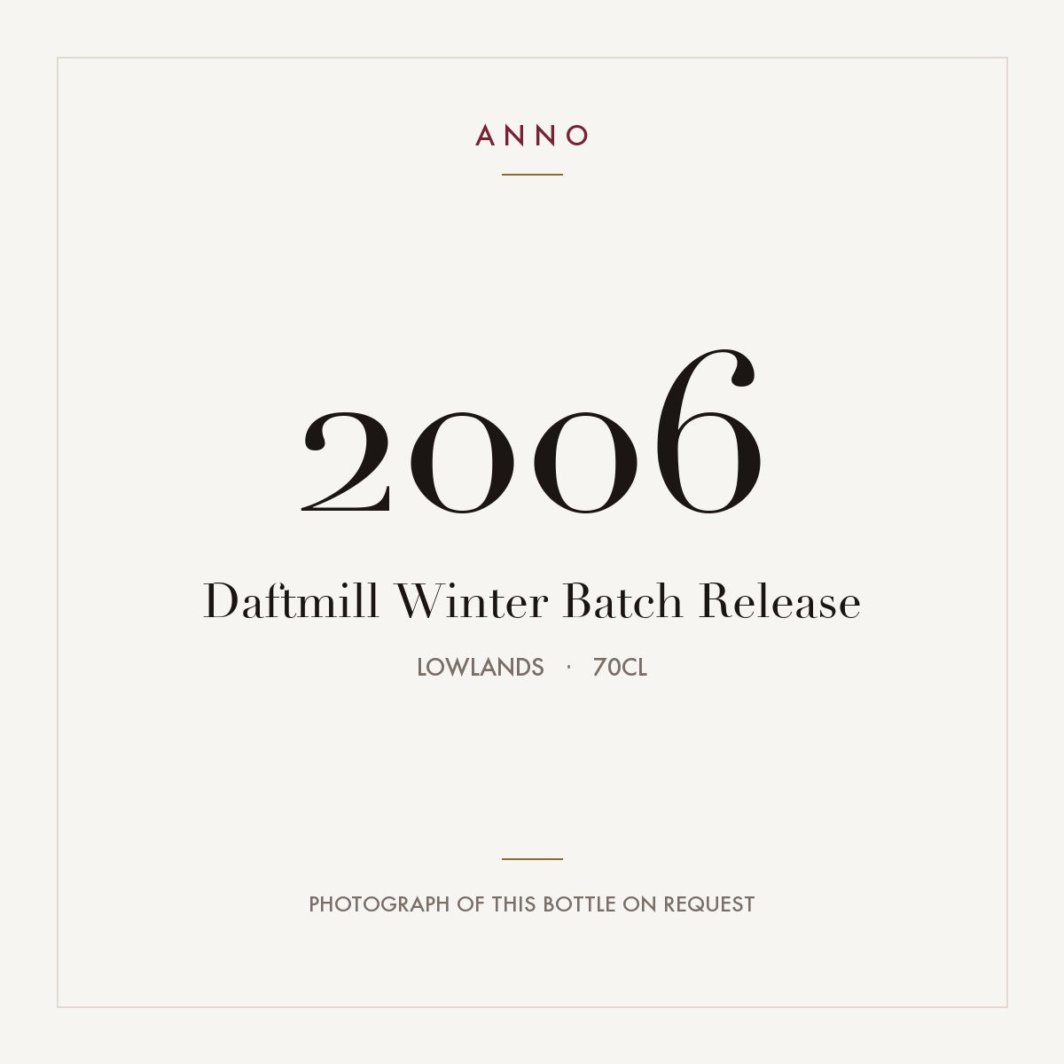 Daftmill Winter Batch Release 2006 0,7l from Lowlands — ANNO vintage card; photograph of the actual bottle available on request