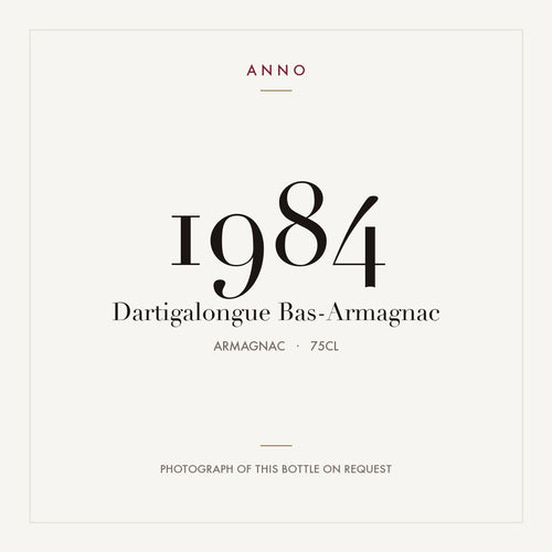 Dartigalongue Bas-Armagnac 1984 0,75l from Armagnac — ANNO vintage card; photograph of the actual bottle available on request