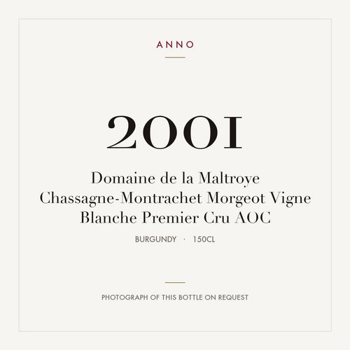 Domaine de la Maltroye Chassagne-Montrachet Premier Cru Morgeot Vigne Blanche 2001 AOC 1,5l — tarjeta de añada ANNO; foto de la botella real disponible bajo petición