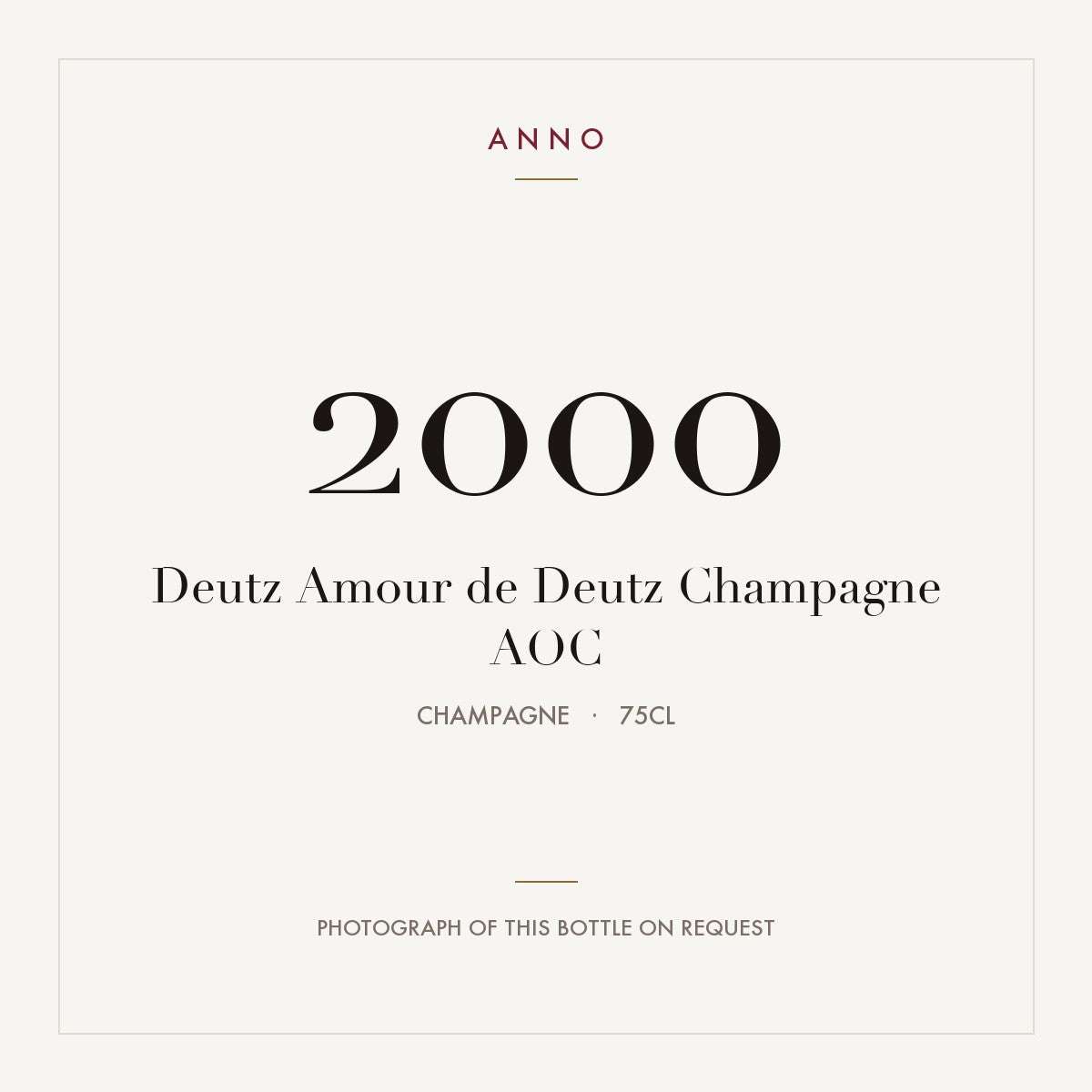 Deutz Amour de Deutz Champagne 2000 AOC 0,75l from Champagne — ANNO vintage card; photograph of the actual bottle available on request