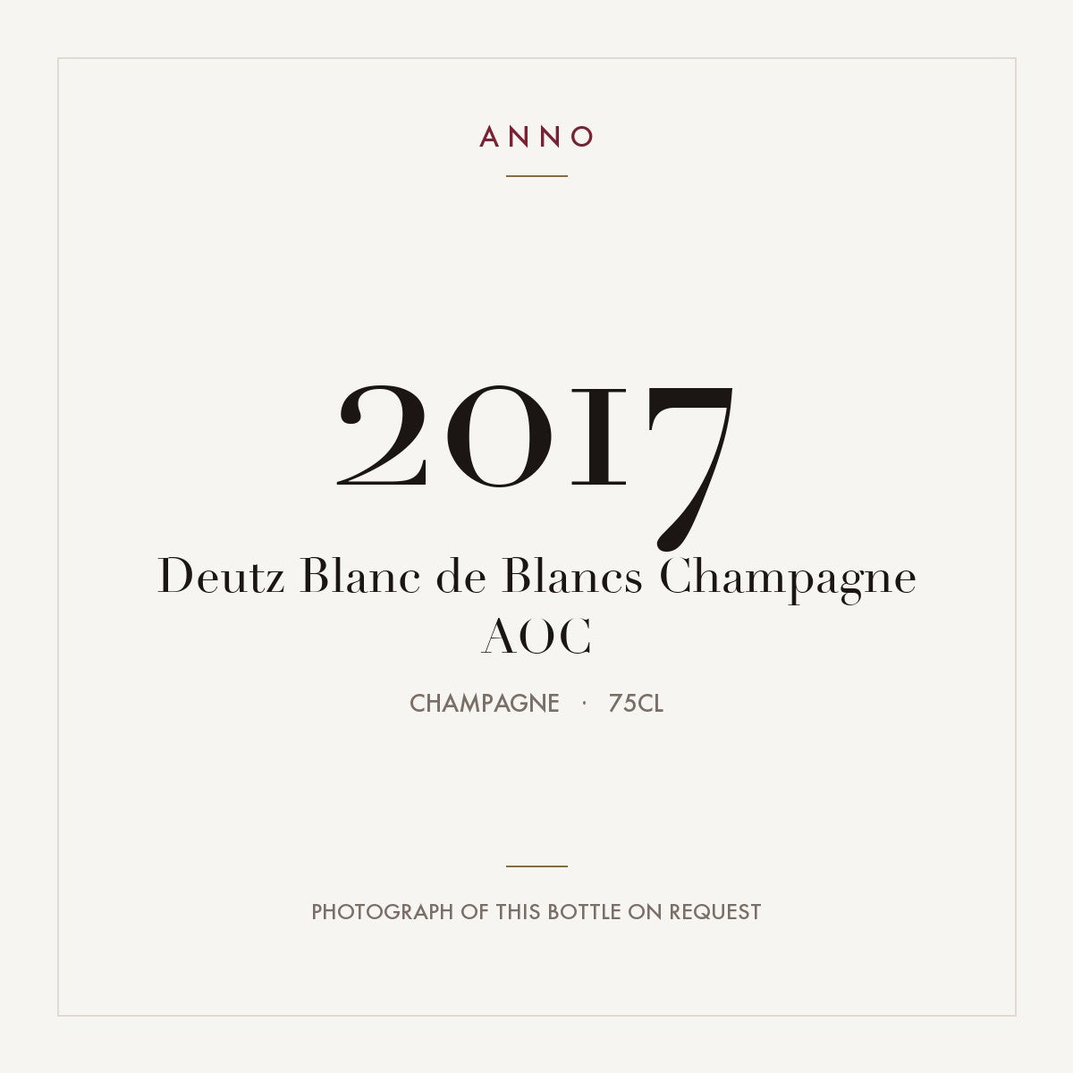 Deutz Blanc de Blancs Champagne 2017 AOC 0,75l from Champagne — ANNO vintage card; photograph of the actual bottle available on request