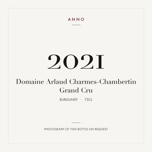 Domaine Arlaud Charmes-Chambertin Grand Cru 2021 AOC 0,75l — tarjeta de añada ANNO; foto de la botella real disponible bajo petición