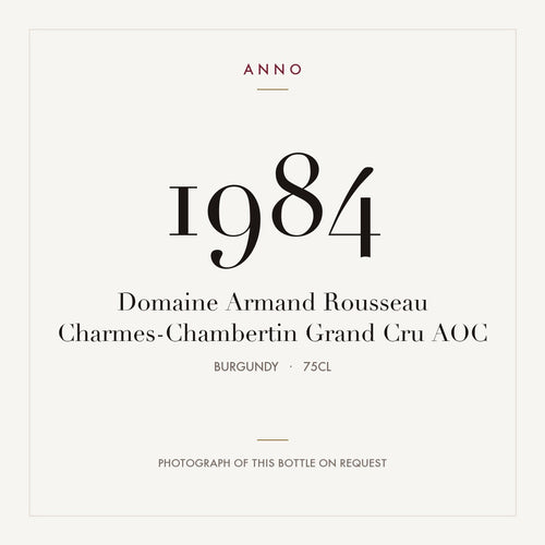 Domaine Armand Rousseau Charmes-Chambertin Grand Cru 1984 AOC 0,75l, Bourgogne — ANNO-jaargangkaart; foto van de echte fles op aanvraag