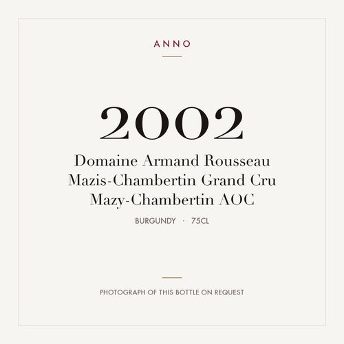 Domaine Armand Rousseau Mazis-Chambertin Grand Cru Mazy-Chambertin 2002 AOC 0,75l, Borgogna — card dell'annata ANNO; foto della bottiglia reale disponibile su richiesta