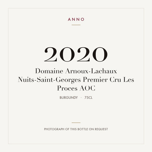Domaine Arnoux-Lachaux Nuits-Saint-Georges Premier Cru Les Proces 2020 AOC 0,75l, Borgonha — cartão de colheita ANNO; fotografia da garrafa real disponível a pedido