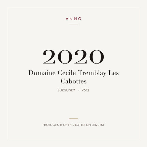 Domaine Cecile Tremblay Les Cabottes 2020 0,75l, Borgonha — cartão de colheita ANNO; fotografia da garrafa real disponível a pedido