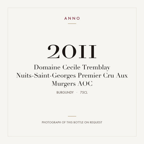 Domaine Cecile Tremblay Nuits-Saint-Georges Premier Cru Aux Murgers 2011 AOC 0,75l, Burgund — ANNO-Jahrgangskarte; Foto der tatsächlichen Flasche auf Anfrage