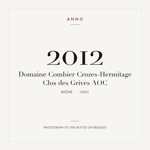 Domaine Combier Crozes-Hermitage Clos des Grives 2012 AOC 1,5l, Rhône — ANNO-jaargangkaart; foto van de echte fles op aanvraag
