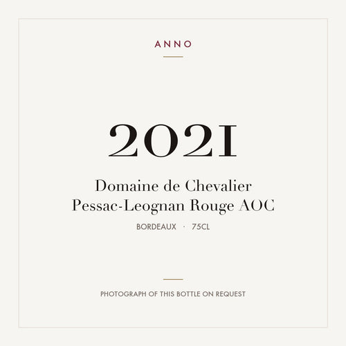 Domaine de Chevalier Pessac-Leognan Rouge 2021 AOC 0,75l from Bordeaux — ANNO vintage card; photograph of the actual bottle available on request